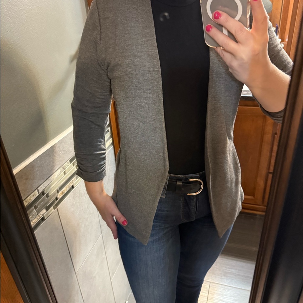 Gray Open Front Blazer/Cardigan